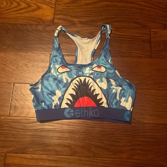 Ethika Blue Shark Print Sports Bra and Shorts Set - Picture 2 of 3